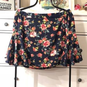 Off the shoulder flower shirt with bell sleeves